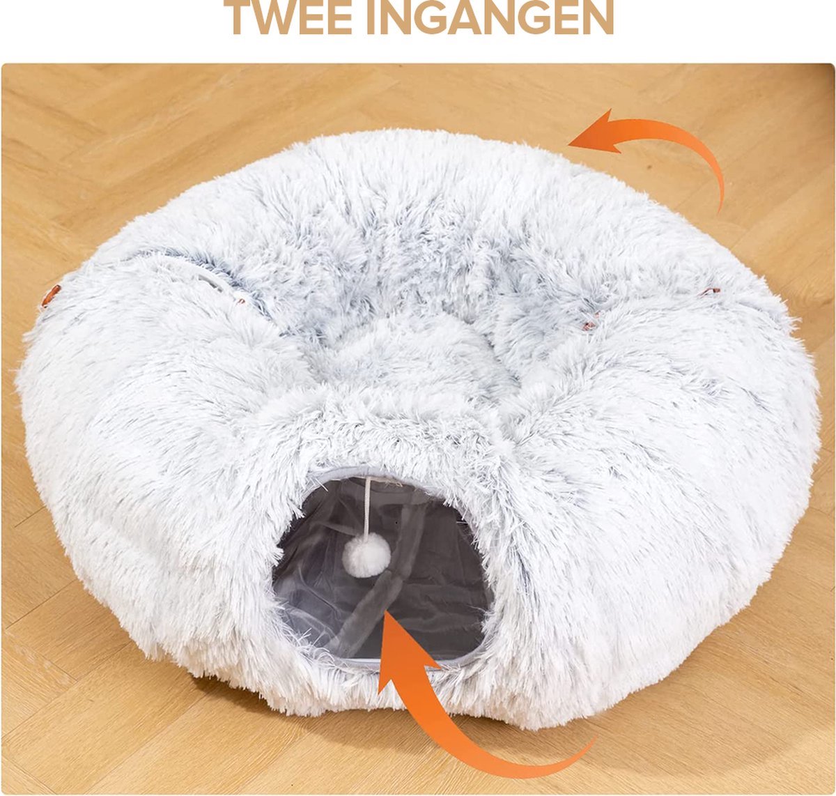 Kattentunnel - Kattenbed - kattenmand - Pluche Kattentunnel - Grijs Kattenhuis - Kattentunnel - Opvouwbare Kattengrot – foto 5