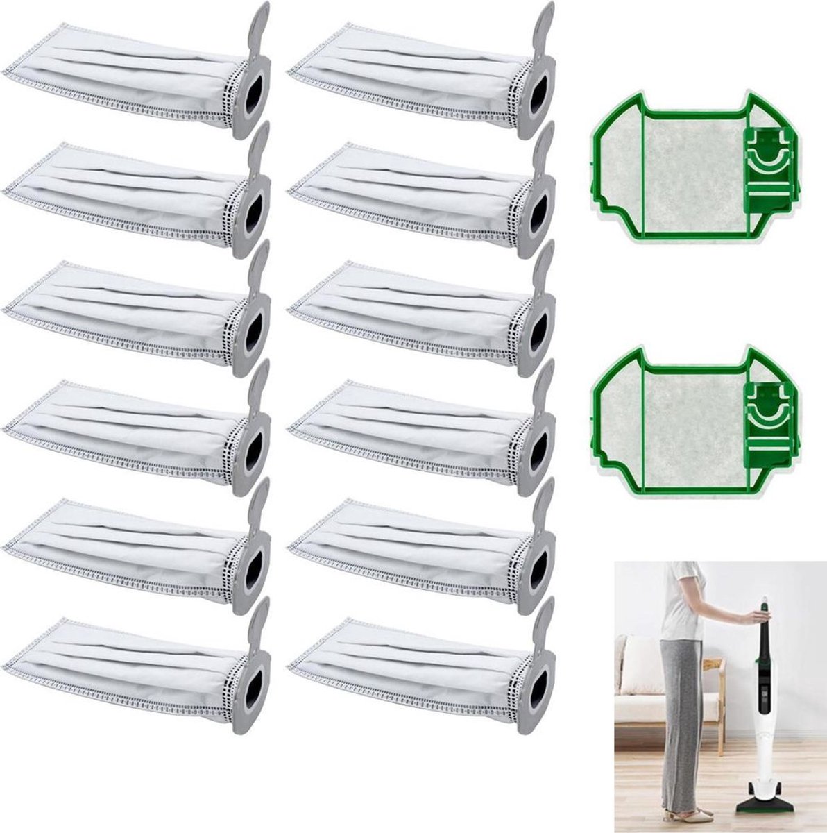 12 stofzuigerzakken en 2 filters Geschikt voor de Vorwerk Kobold VK7 FP7