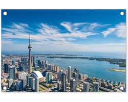 Tuinposter 60x40 cm - Tuindecoratie Luchtfoto van Toronto met uitzicht op het Ontariomeer in Canada - Poster voor in de tuin - Buiten decoratie - Schutting tuinschilderij - Tuindoek muurdecoratie - Wanddecoratie balkondoek