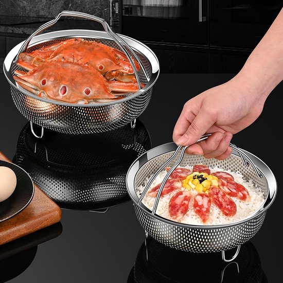 Steamer Basket with Folding Handle, Multifunctional Colander Steam Insert, 304 Stainless Steel Vegetarian Steamer - ShopVlot — afbeelding 4