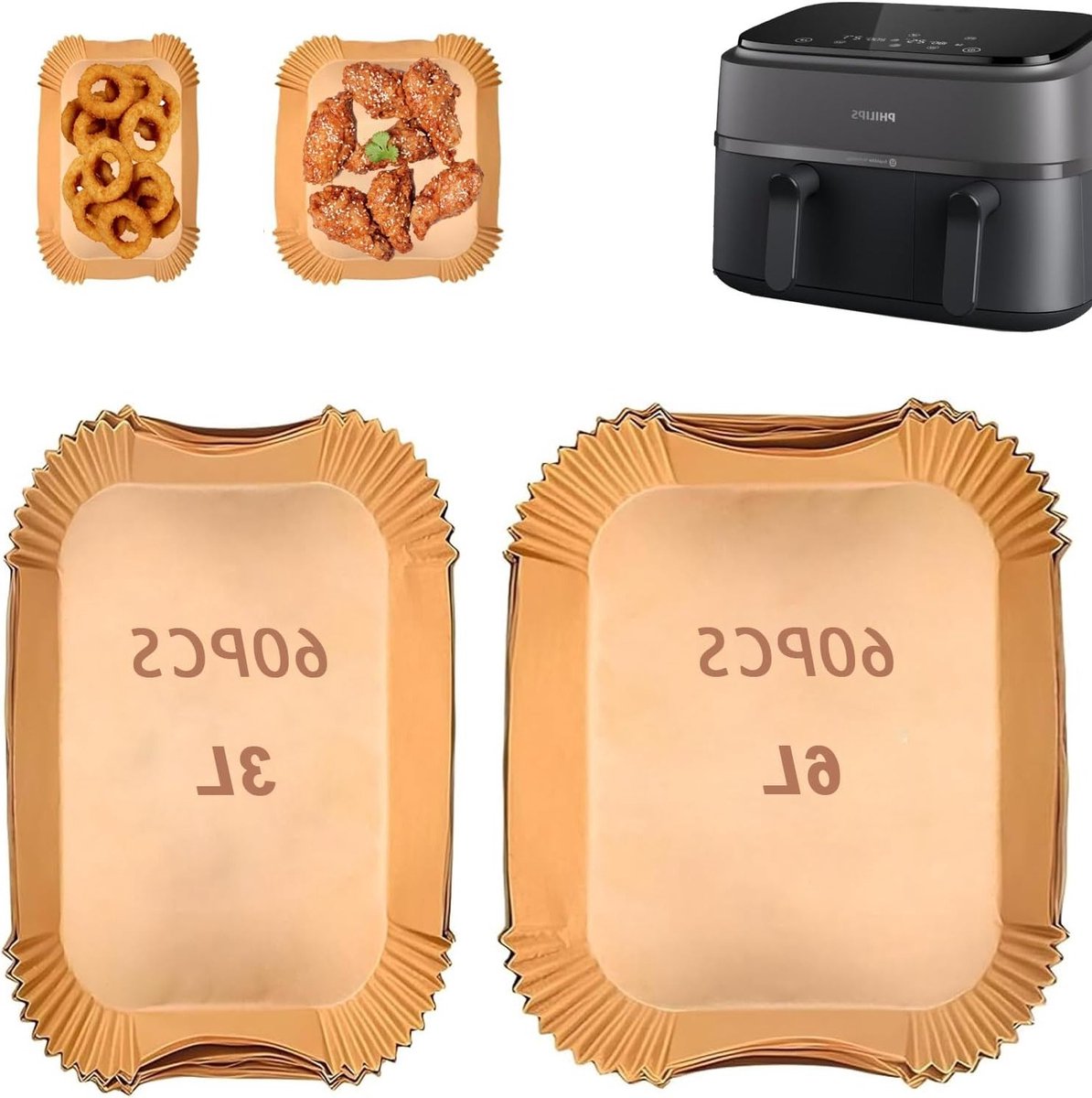 Verpakkingen van 120 Wegwerp Bakpapier voor Dubbele Mand Airfryer 6L/3L - Perfect voor Gezond Frituren en Bakken