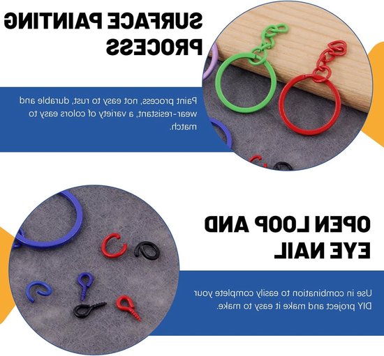 Complete set van 372 sleutelringetjes in 6 kleuren, inclusief 25mm en 8mm open jump rings en schroefogen voor knutselen en DIY-projecten — afbeelding 3