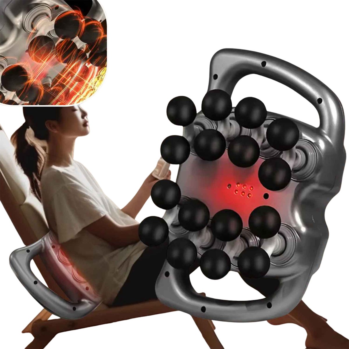 Elektrische Massageroller 16-Kops – Spiermassage Apparaat met Warmtefunctie – Anti Cellulite & Diepe Spierontspanning – Voor Rug, Nek, Benen & Herstel