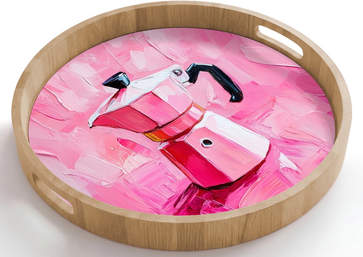 Dienblad rond 50x50 cm - Schootdienblad hout - Roze - Verf - Coffee - Borrelplank rechthoek - Plateau houten dienbladen