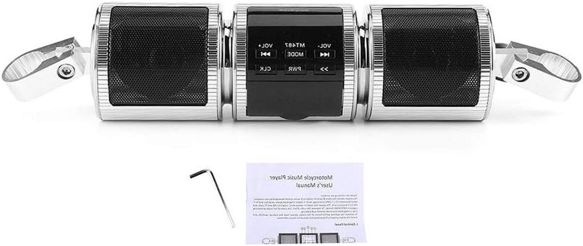 Motorluidsprekerset - Motorfiets Audio Systeem - Muziek Luisteren Onderweg - Waterdicht Aluminium Ontwerp - 25 x 6 cm - Zilver
