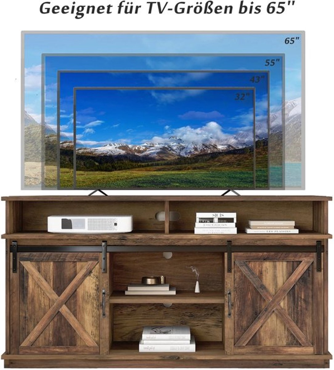Tv-Meubel – Tv-Kast – Tv-Stand – Opbergmeubel – Schuifdeuren – Tot 65 Inch – Verstelbare P
