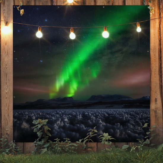 Affiche de Jardin Aurores boréales - Ciel étoilé - Suède - Paysage - Neige - 200x200 cm - Toile jardin - Affiche extérieure