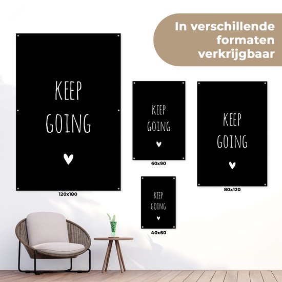 Décoration de jardin citation anglaise Continuez avec un coeur fond noir - 40x60 cm - Affiche de jardin