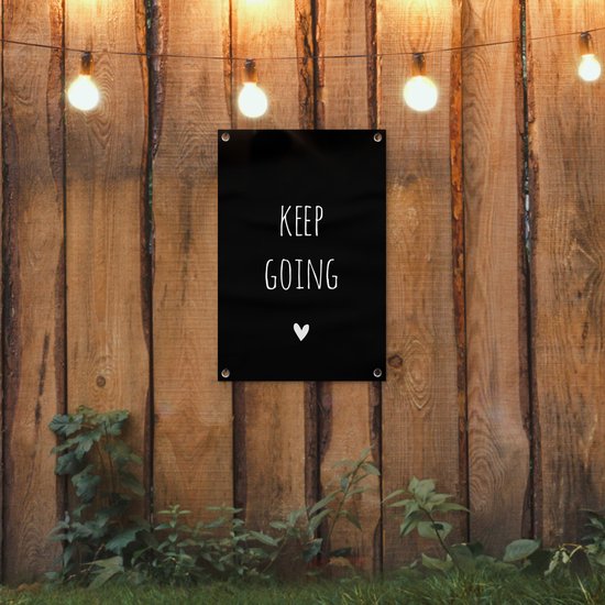 Décoration de jardin citation anglaise Continuez avec un coeur fond noir - 40x60 cm - Affiche de jardin