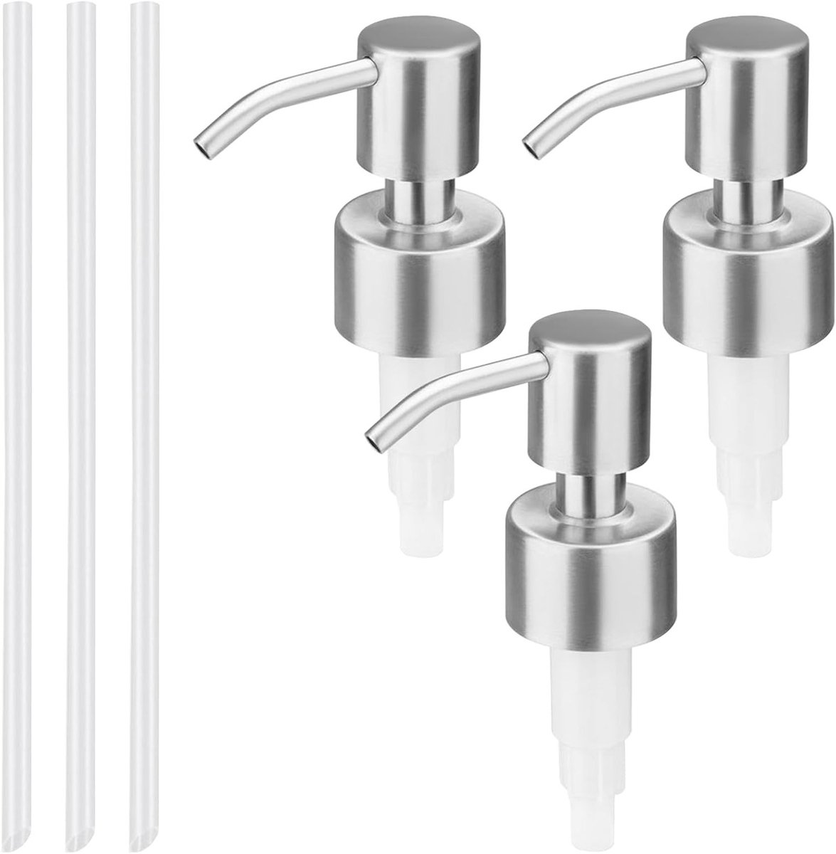 Vervangende Pompkop voor Zeepdispenser - Roestvrijstalen Pomp met 3 Slangen voor 28mm Flessen - Ideaal voor Keuken en Badkamer, Geschikt voor Zeep, Shampoo en Douchegel
