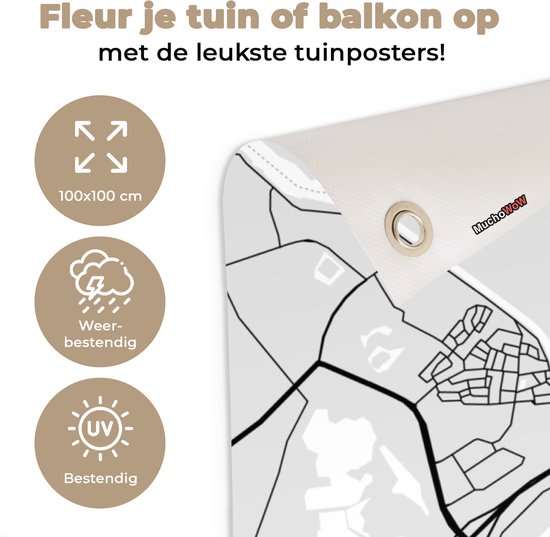 Tissu de jardin Plan de la ville - 's-Hertogenbosch - Grijs - Wit - 100x100 cm - Carte