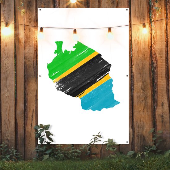 Décoration murale Carte avec drapeau Tanzanie - 120x180 cm - Poster jardin - Toile jardin