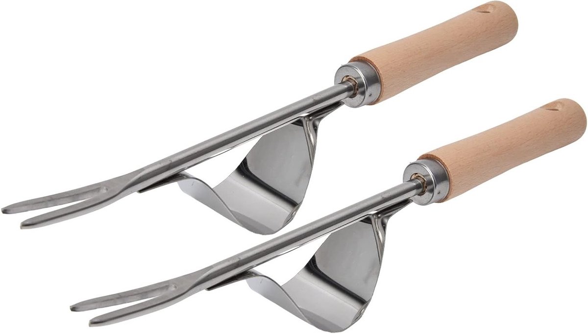 Tuinhandwiederset voor Mosverwijdering langs Gazonrand en Oprit - RVS handgereedschap met lang handvat - 2-delig met spleetwieder - 12,2 inch lang