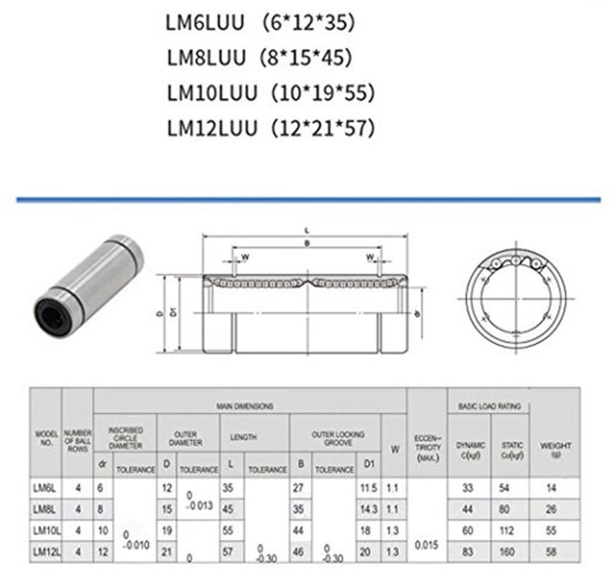 Langere lineaire kogellager 6x12x35mm kogellager bush voor 3D-printer 10 stuks