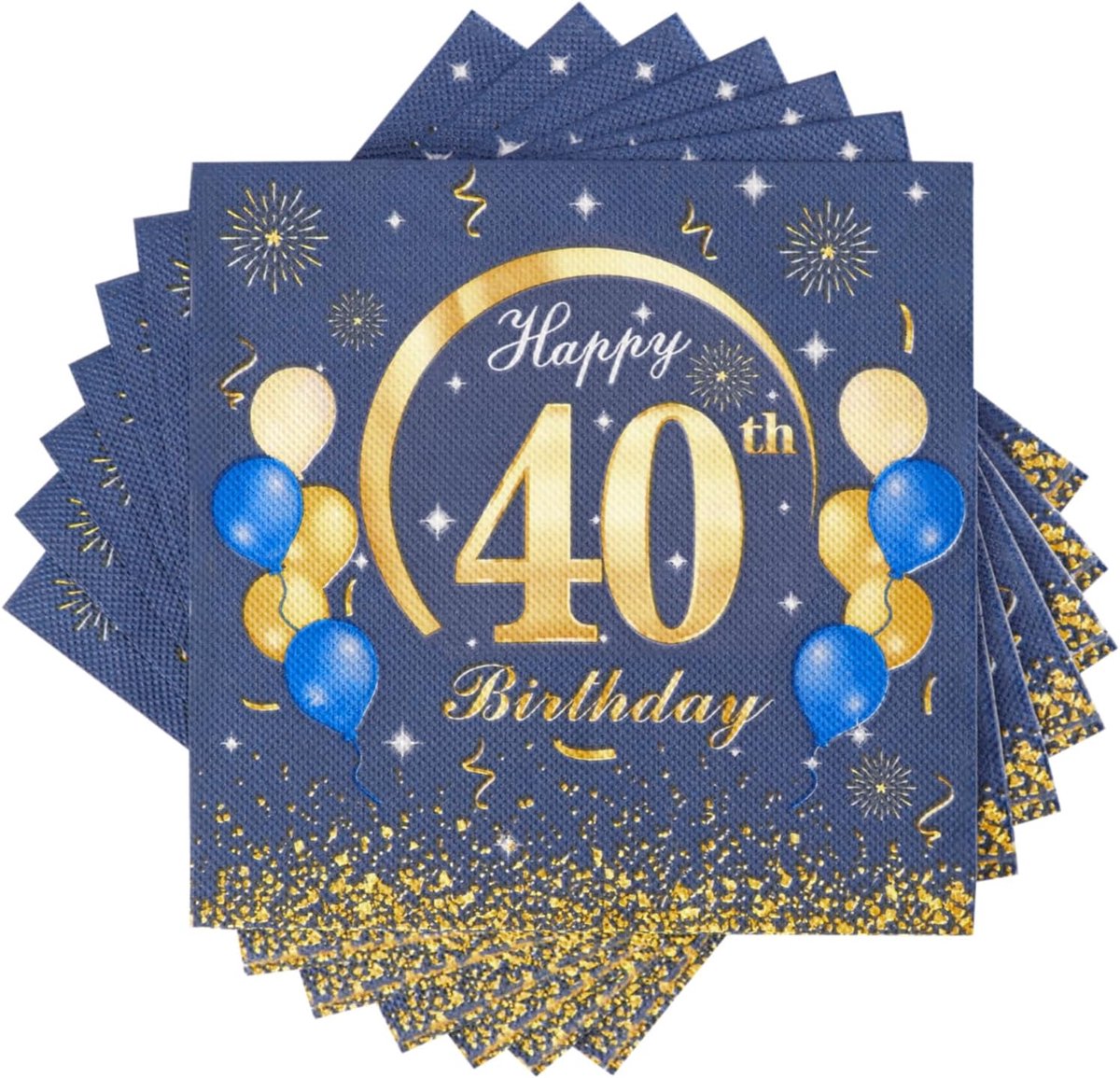 60 Blauwe Servetten 40e Verjaardag met Gouden Opdruk - Feestservetten 33x33cm