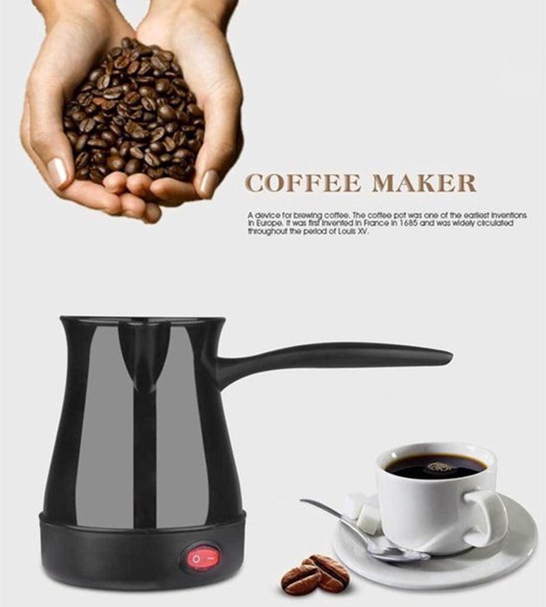 Elektrisch Turks koffiezetapparaat - roestvrij staal - 300 ml - thee- en koffieverwarmer - thuis en op reis - zwart .