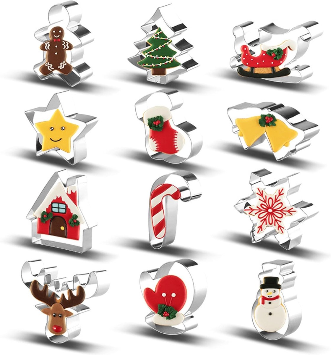 Set van 12 kerstvormpjes voor koekjes, roestvrijstalen uitstekers voor kinderen, ideaal voor kerstkoekjes en adventskalenders, perfect voor chocolade en feestelijke lekkernijen