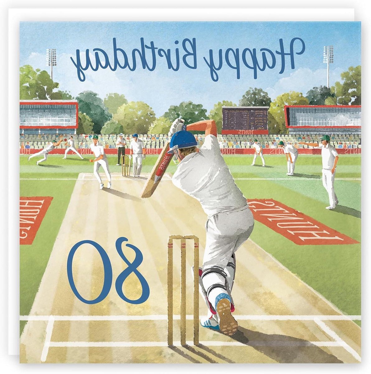 Hunts England - Cricket Fun 80th Birthday Card - Milo's Gallery - Age 80 Sports Birthday Card - Birthday Card For 80 Year Old Cricket Fan - Age Eighty