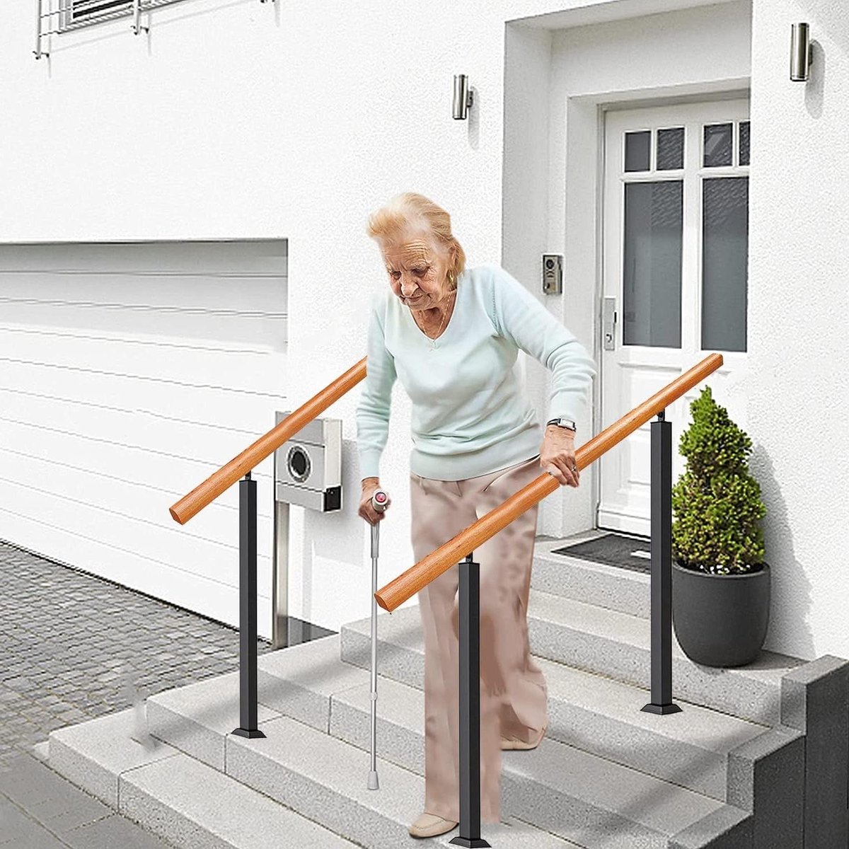 Trapleuning Buiten - Steunleuning Hout - Veilig Trap Lopen - Verstelbare Hoogte - 60-160cm Lengte - Zwart