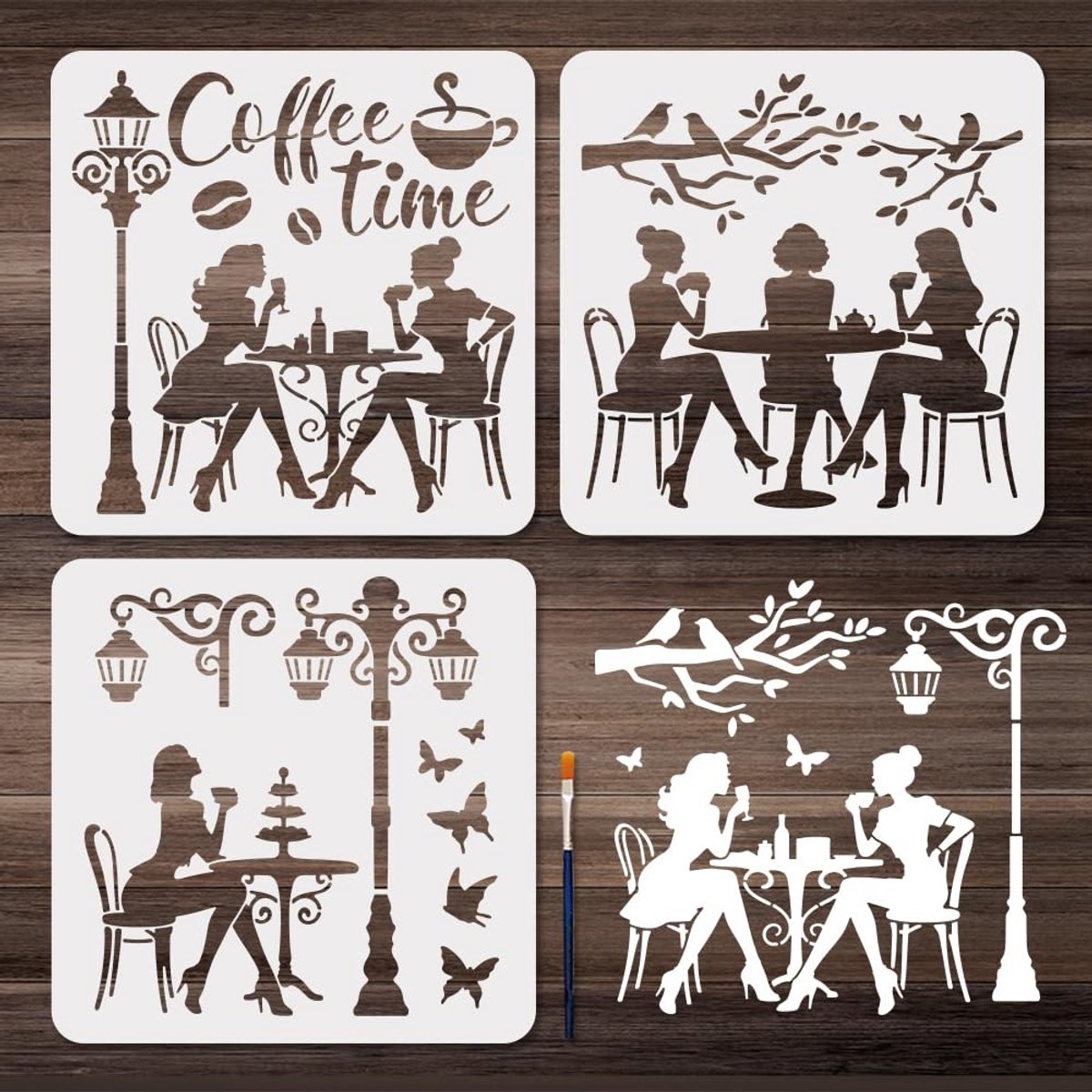Dailygoods- Sjabloon Herbruikbaar 30 x 30 cm - Sjablonen Schilderen - Sjablonen Hobby Volwassenen - Sjablonen Muur - Koffietekensjabloon - Inclusief Penseel - Schildersjabloon