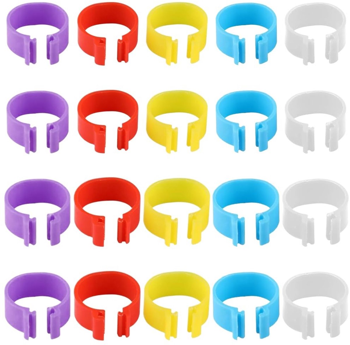 Dailygoods- Kippenbeenringen 20 Stuks - Kunststof Ringen - Clipringen voor Gevogelte - Meerkleurig - 1,6/2,0 cm Diameter - Herbruikbaar - Pootringen
