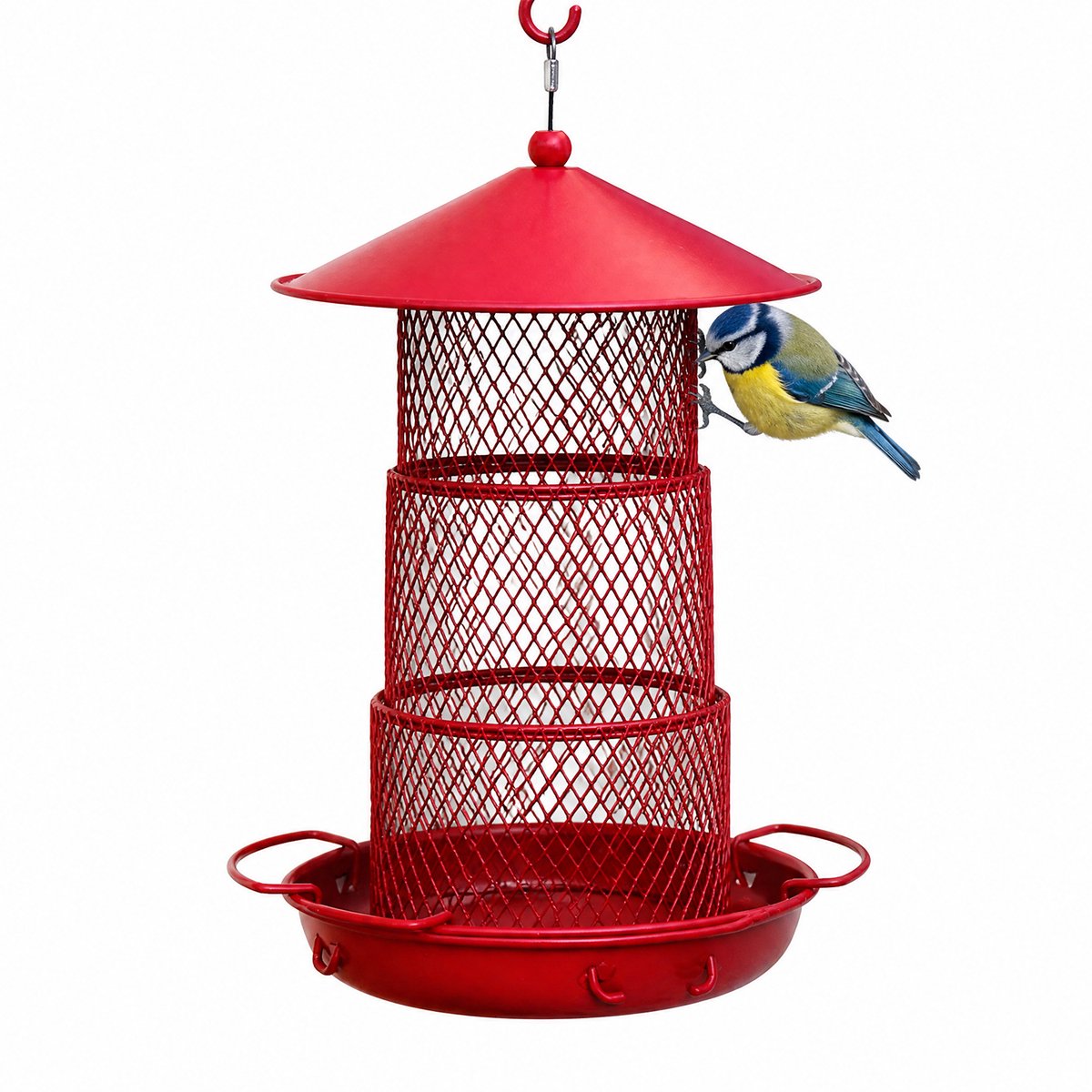 Rode Kolibrie Voederhanger - 3-Laags Vogelvoederhuisje - Metalen Vogelvoeder voor Tuin en Balkon - Hangende Vogelvoederbak