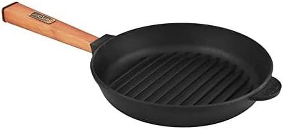 Gietijzeren Grillpan Koekenpan Gegrild Koken Natuurlijke Coating 28 cm Zwart