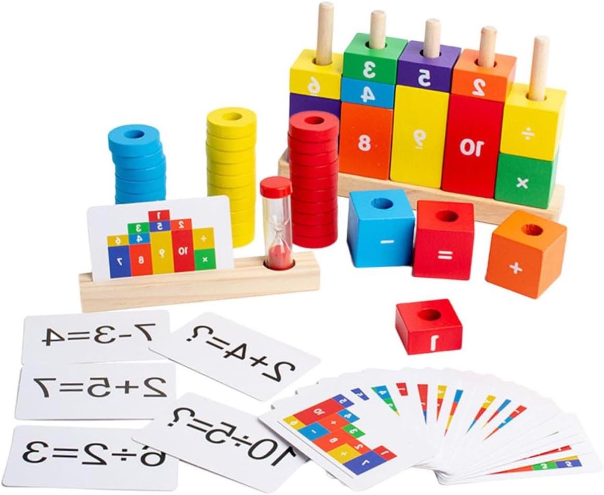 Houten Bouwblokken - Educatief Speelgoed - Rekenen Leren - Cijfers en Symbolen - 16.50X11.00X3.50CM - Diverse kleuren