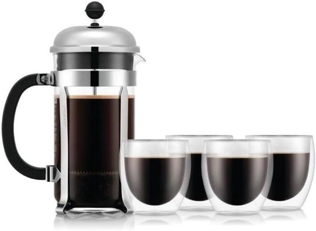 Koffiezetapparaat - French Press - Verse Koffie Maken - Inclusief Glazen - 1.0 Liter - Roestvrij staal