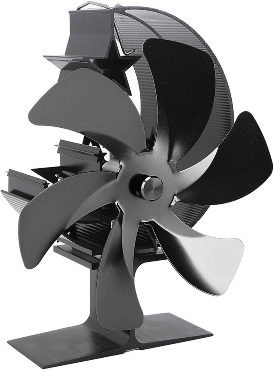 Warmte Aangedreven Ventilator - Haard Ventilator - Warmte Circuleren - Zelf Genererende Energie - 25x22x12 cm - Zwart