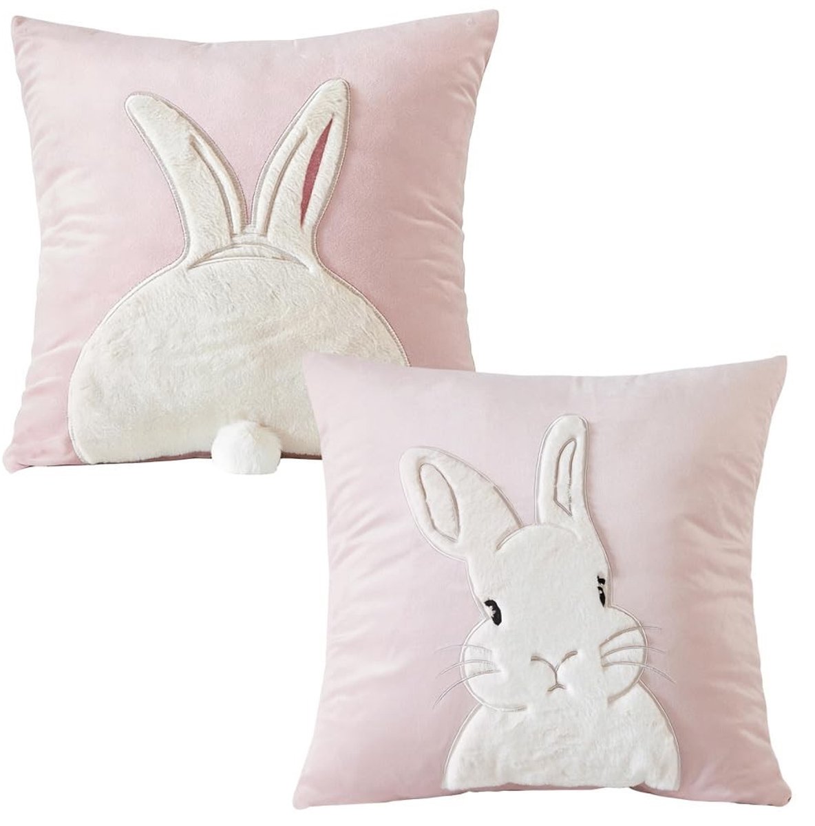 Dailygoods- Kussenhoes set van 2 - Zachte decoratieve hoes - Konijnenmotief - Borduurwerk - Soepele ritssluiting - Ideaal voor bank/fauteuil/bed - Decoratieve Kussens