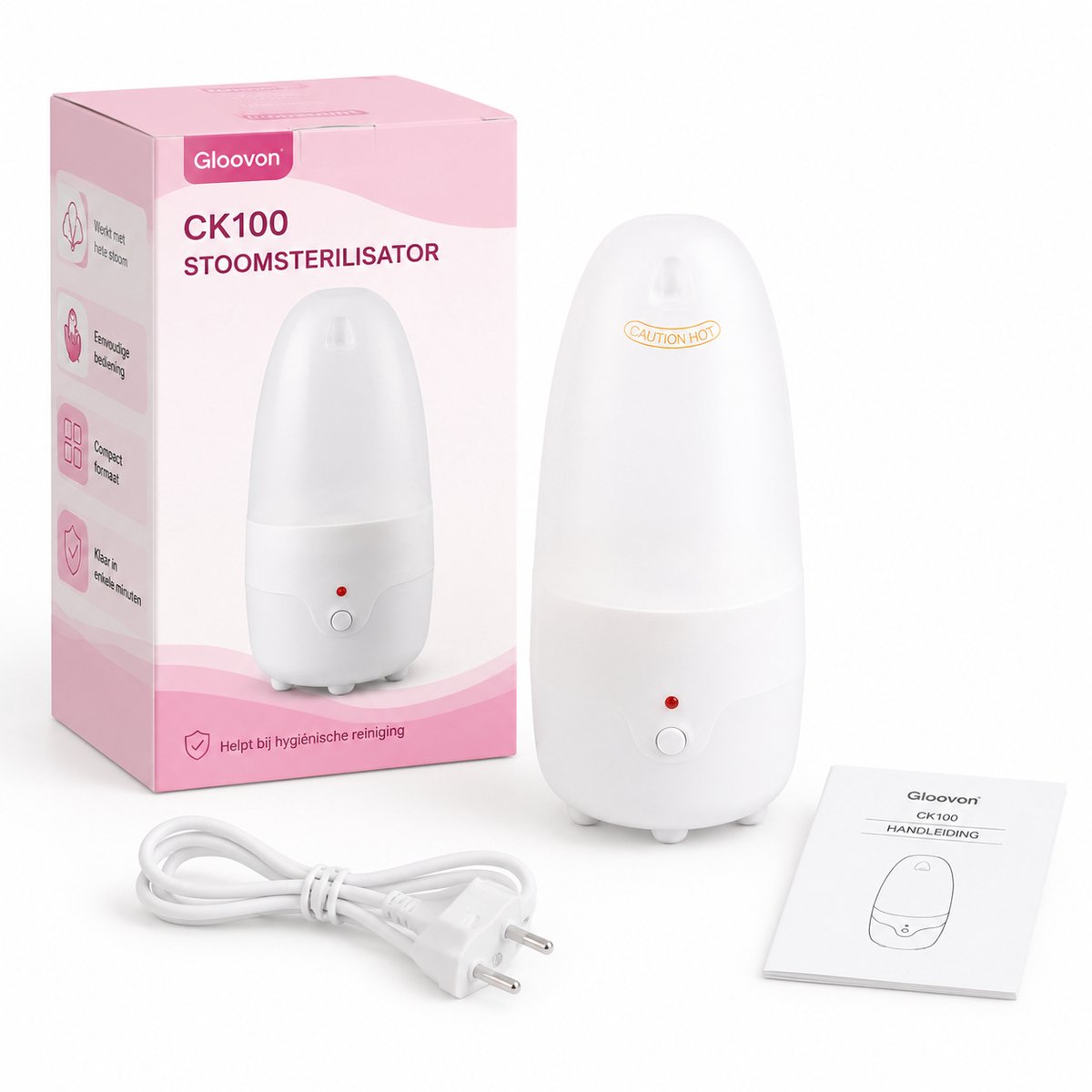 Elektrische Gloovon® Stoomsterilisator - 99,9% Bacteriedoding & BPA-vrij - Voor Menstruatiecups & Fopspenen - Automatische Stop - Wit