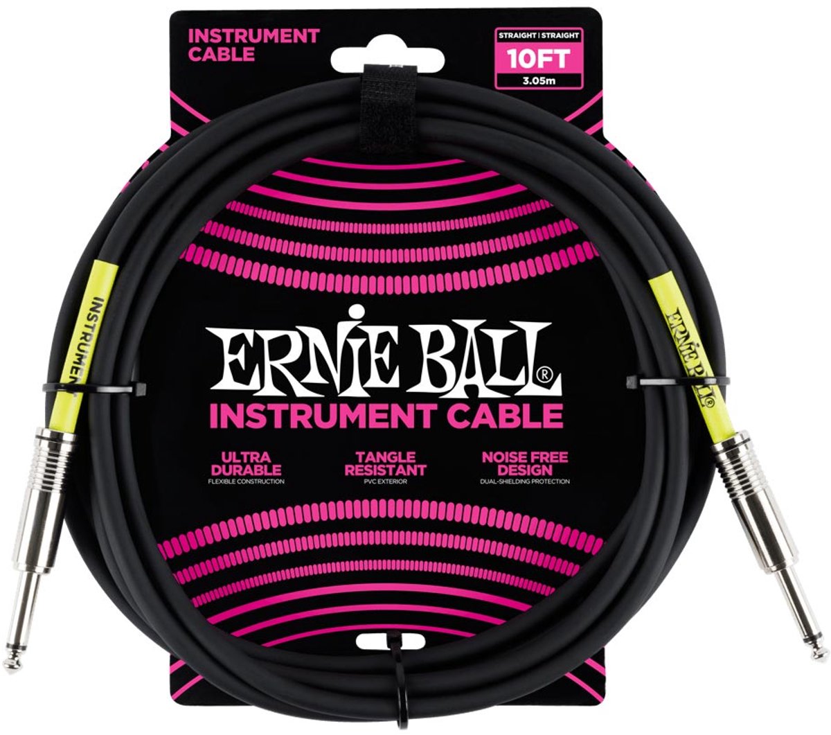 Ernie Ball Classic - Instrumentkabel - Jack Recht/Recht - 3 Meter - Zwart - Dubbelgeleider - Meervoudige Afscherming - PVC Mantel