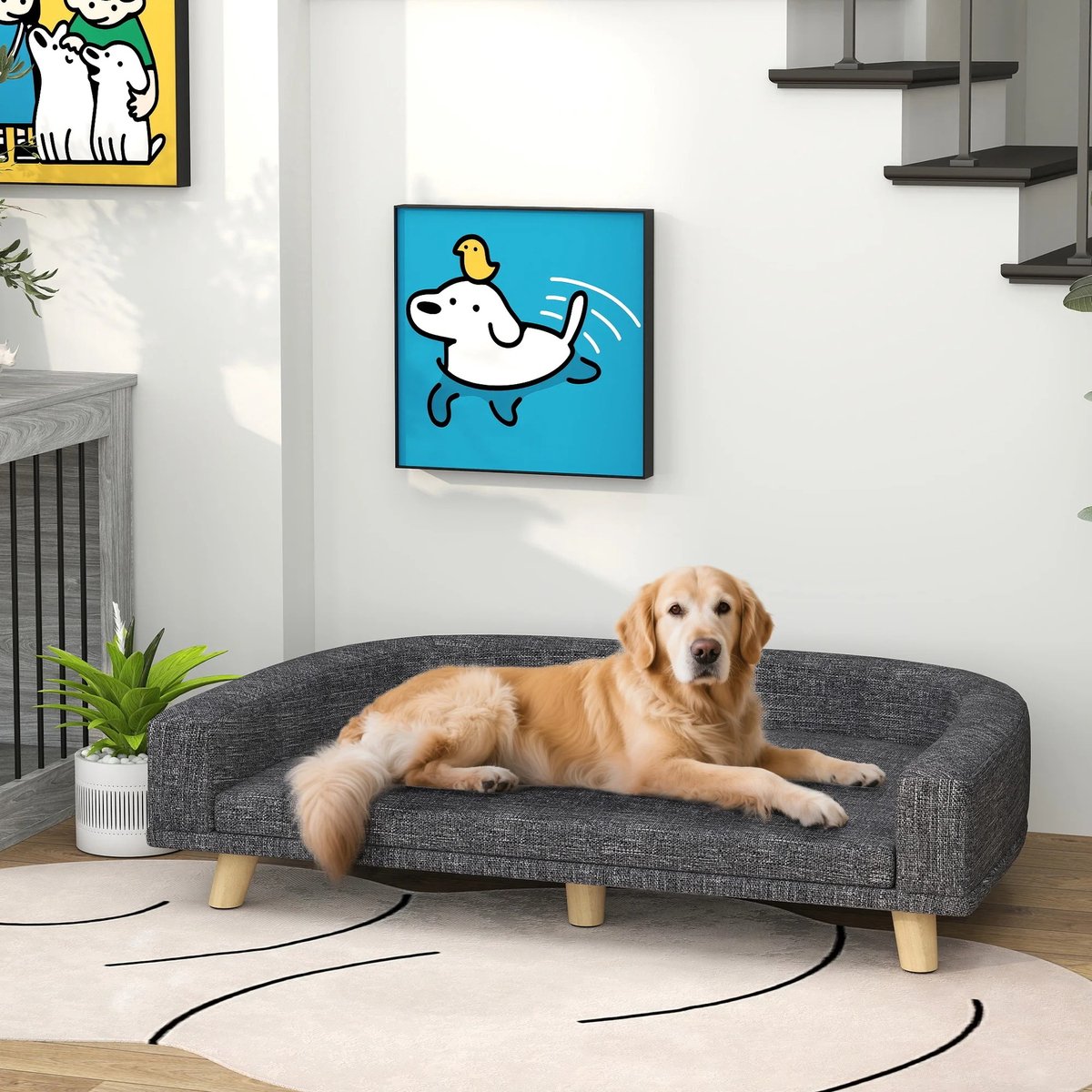 Norvia - Hondenbed Groot - Hondenmand - 98 x 67 CM - Met Wasbaar Kussen - Verhoogd Ontwerp - Houten Poten - Donkergrijs thumbnail 3