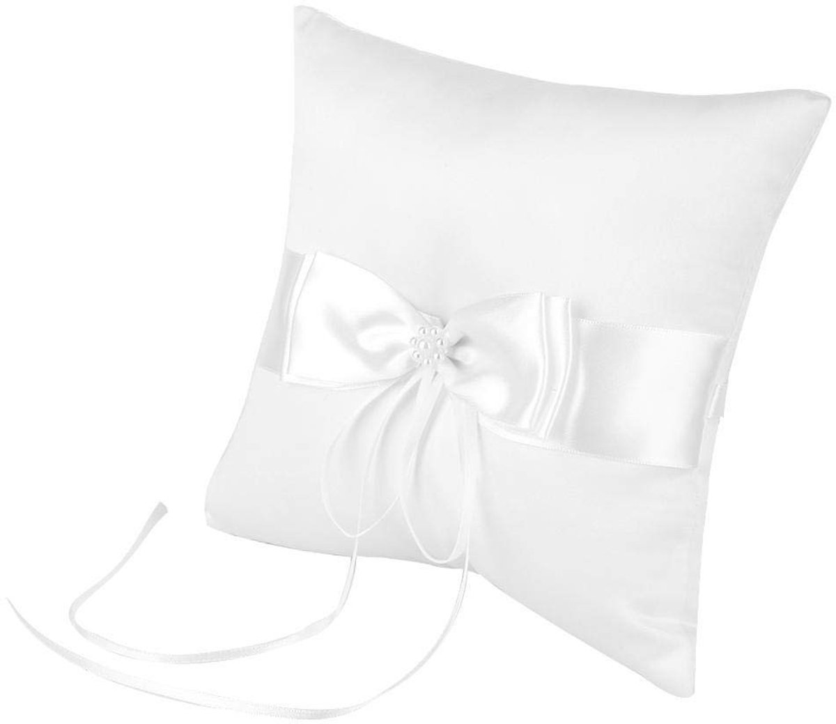 Dailygoods- Trouwringkussen met strik - Ringkussen - Ringdoosje huwelijk - Zacht polyester - 20x20cm/15x15cm - Duurzaam en milieuvriendelijk