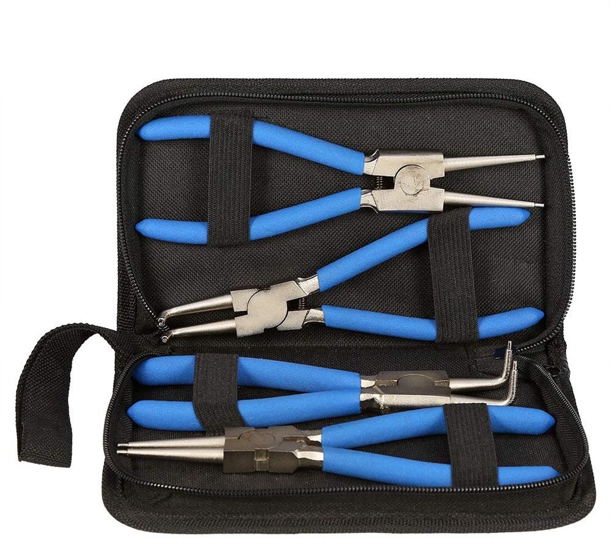 Dailygoods- Borgveertangen Set van 4 - Rechte/Buigtangen - Gehard Handvat - Interne Terugstelveer - Voor Bedrijfsvoertuigen - Lengte 175 mm - Sprengringtangen