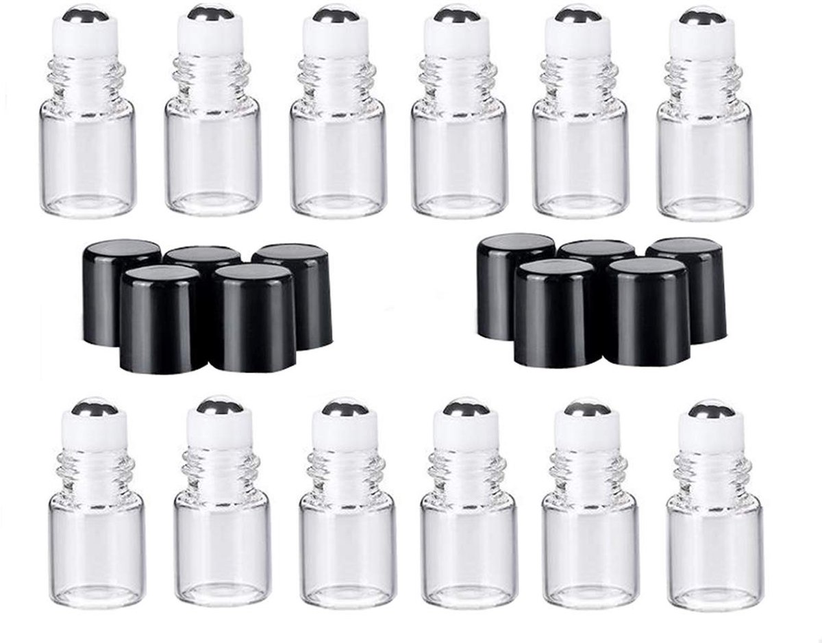 Dailygoods- Roll-on Flessen 12 Stuks - 2 ml Mini - Lege Glas Roller - Etherische Olie - Draagbaar - Transparant - Voorkomt Lekkage - Rollerfles