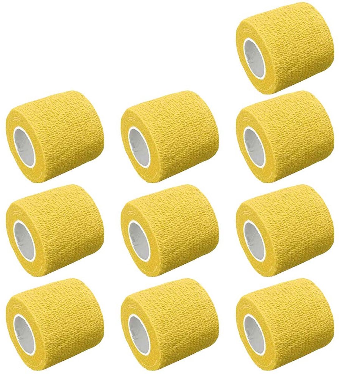 Dailygoods- Wikkelverband 10 x 4,5 m - Zelfklevend - Sterk elastisch - EHBO-tape - Voor pols/enkel - Geel - Sporttape