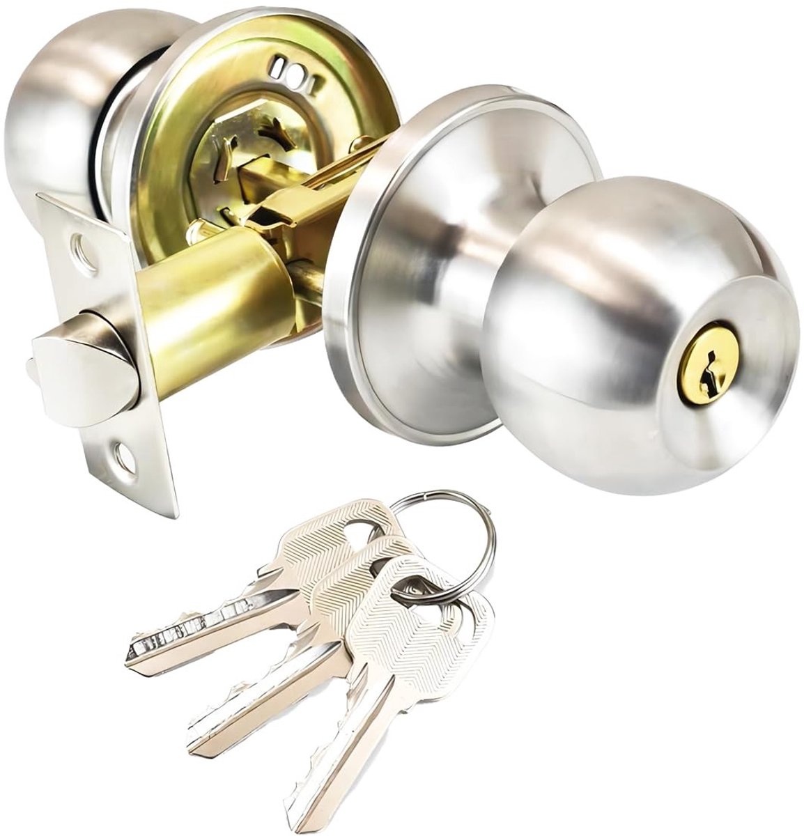 Dailygoods- Deurslot met sleutel - Deurkruk met vergrendeling - Verstelbaar 60/70 mm - Geschikt voor binnendeuren - Inclusief 3 sleutels - Schokbestendig roestvrij staal - Deurklink
