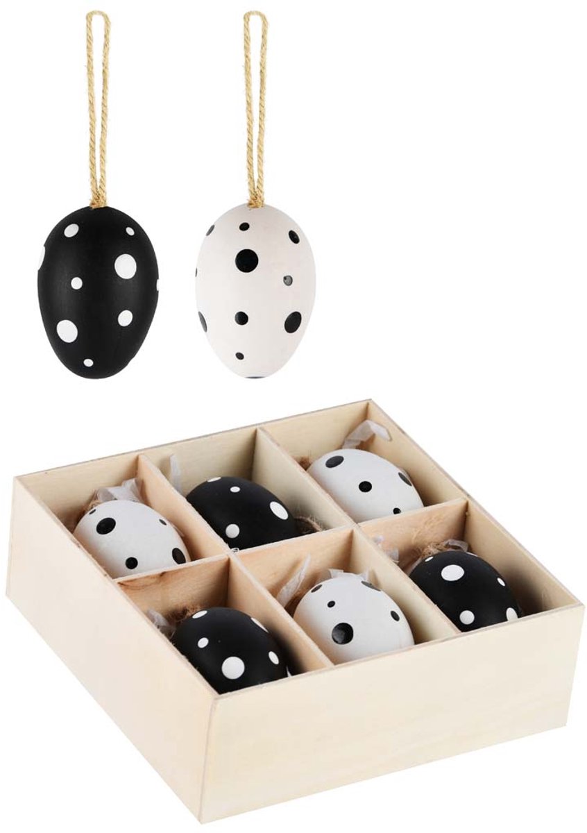 Dekoratief | Box 6 eieren, pvc, zwart/wit, 13x13x5cm | A210564