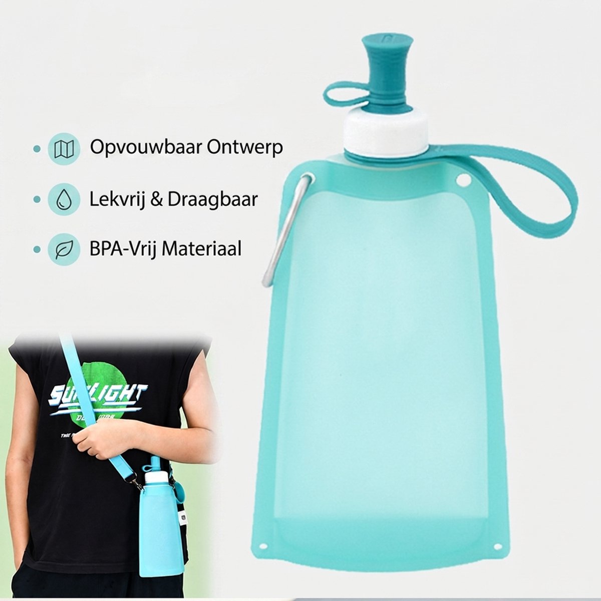 Outdoor opvouwbare draagbare waterfles met karabijnhaak & Verstelbare Schouderriem - 550ml - Herbruikbare sportbidons voor wandelen reizen - Voedselveilig siliconen - temperaturen van -40 °C tot 250 °C — cadeau in Sport & Outdoor - foto 7