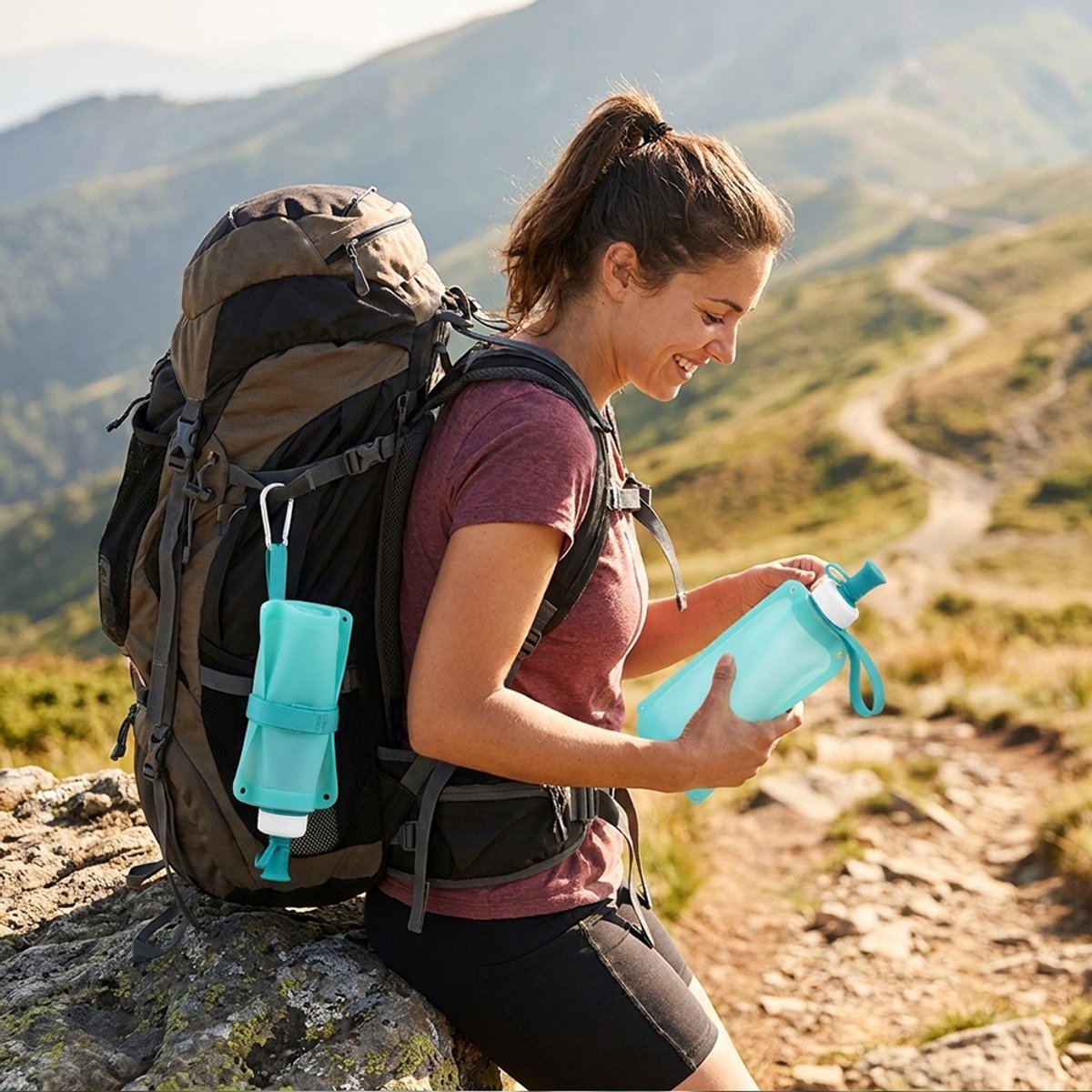 Outdoor opvouwbare draagbare waterfles met karabijnhaak & Verstelbare Schouderriem - 550ml - Herbruikbare sportbidons voor wandelen reizen - Voedselveilig siliconen - temperaturen van -40 °C tot 250 °C — cadeau in Sport & Outdoor - foto 8