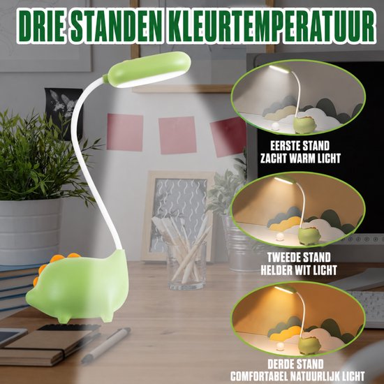 QUOVO® Bureaulamp Kinderkamer - Bureaulamp Roze - Tafellamp Kinderkamer - Groen - 39cm x 13cm x 8cm van QUOVO® — afbeelding 4