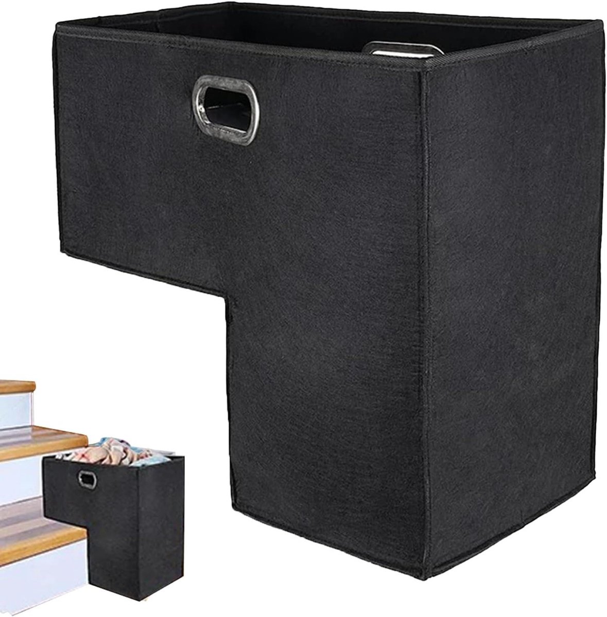 Traptredemand - Opbergmand Vilt - Huis Organiseren - Opvouwbaar Ontwerp - 23 cm Breed - Zwart