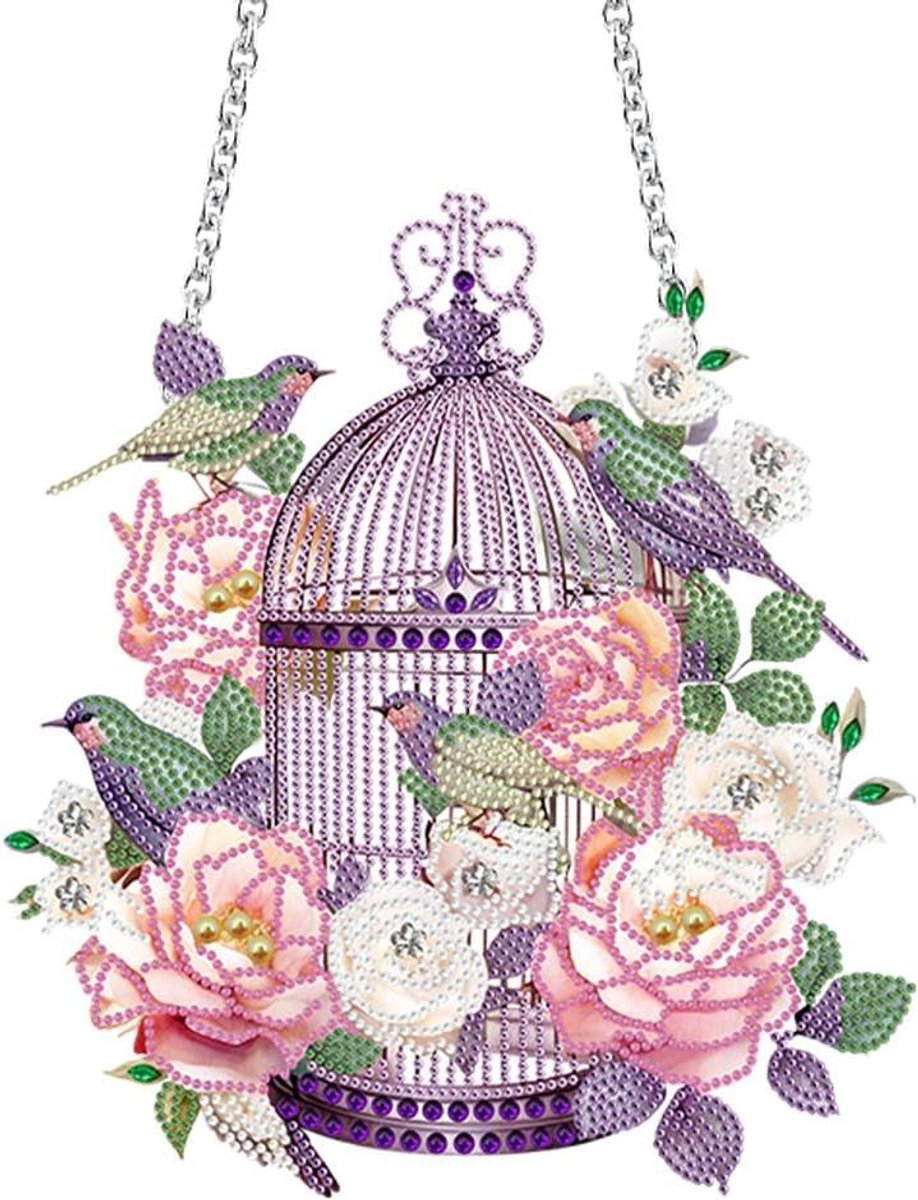 Bloem Vogelkooi Decoratie - Diamant Schilderset Hanger - Creatief Huisdecoreren - Complete Knutselset - Niet Gespecificeerd - Multicolor