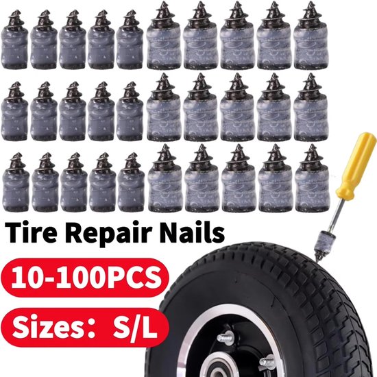 Band Reparatie Schroef - Rubber Pluggen - Noodgevallen Onderhoud - Snelle Zelfreparatie - 2 Maten Set - Zwart — afbeelding 2