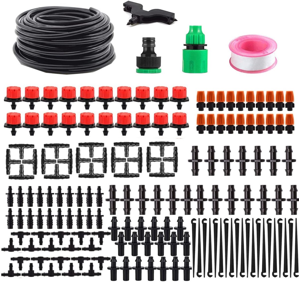 Dailygoods- Druppelaars 165 Stuks - Automatische Irrigatie - Druppelsysteem - Irrigatiekits - Microirrigatiesysteem - 15 Meter Slanglengte - Hoogwaardig Rubber - Irrigatiesysteem