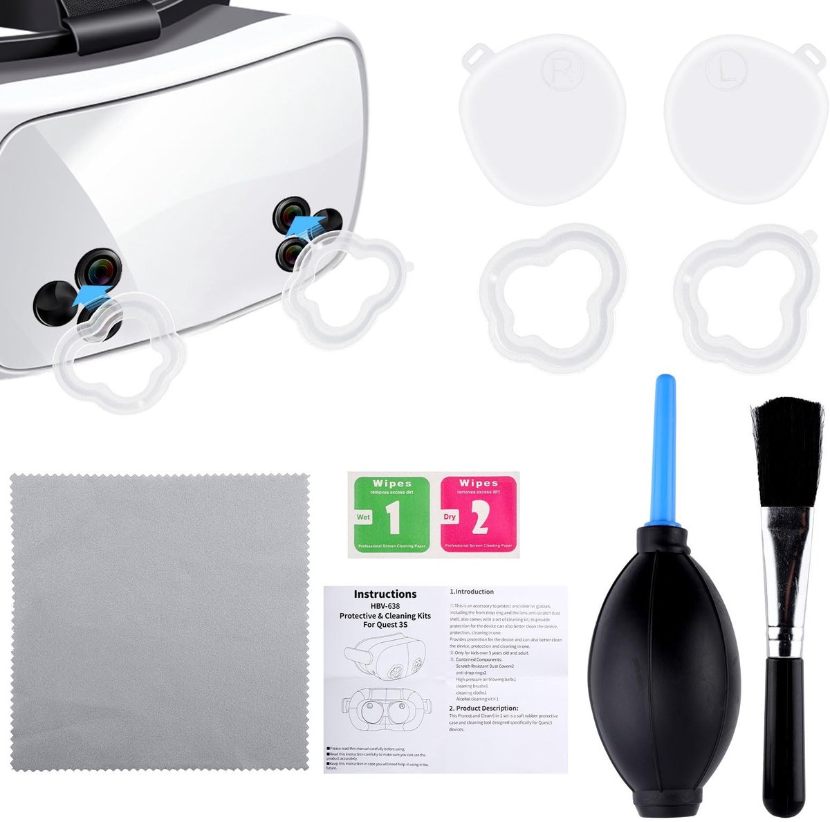 Dailygoods- Cameralensbeschermfolie Antikras - 4st Set - Inclusief Reinigingsdoek - Siliconen/Plastic - Praktische Accessoires - Voor Meta Quest 3s - Lensbeschermer