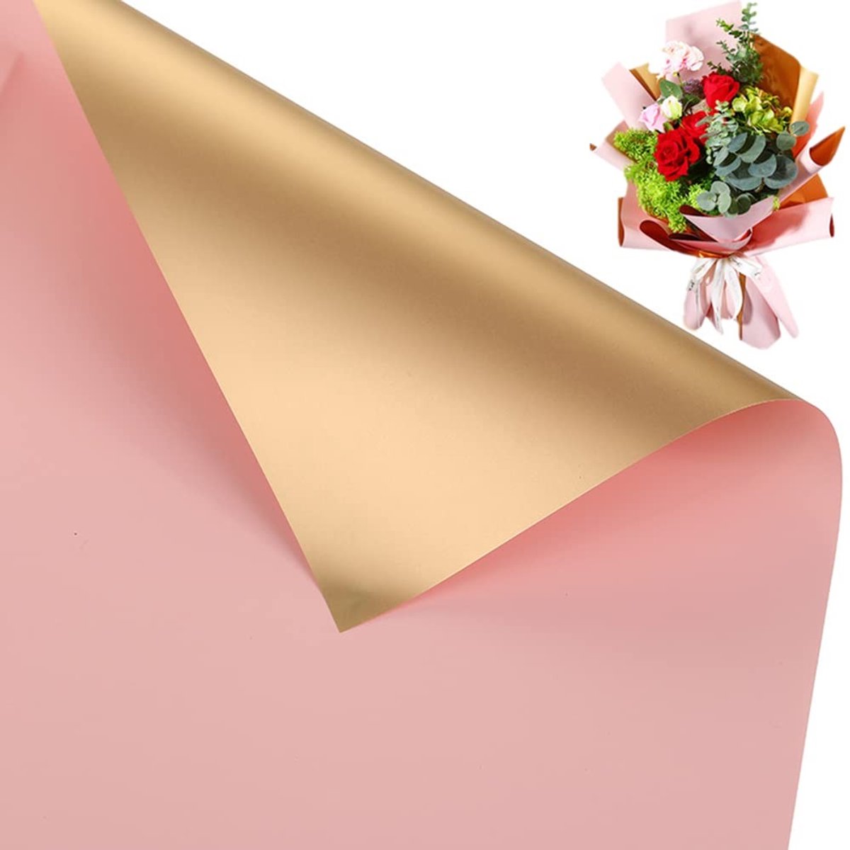 Dailygoods- Inpakpapier Dubbelzijdig Gouden Bloem - Waterdicht - 20 Vellen - 56 x 56 cm - Boeket Verpakking - Doe-het-zelf Ambachten - Boeketpapier