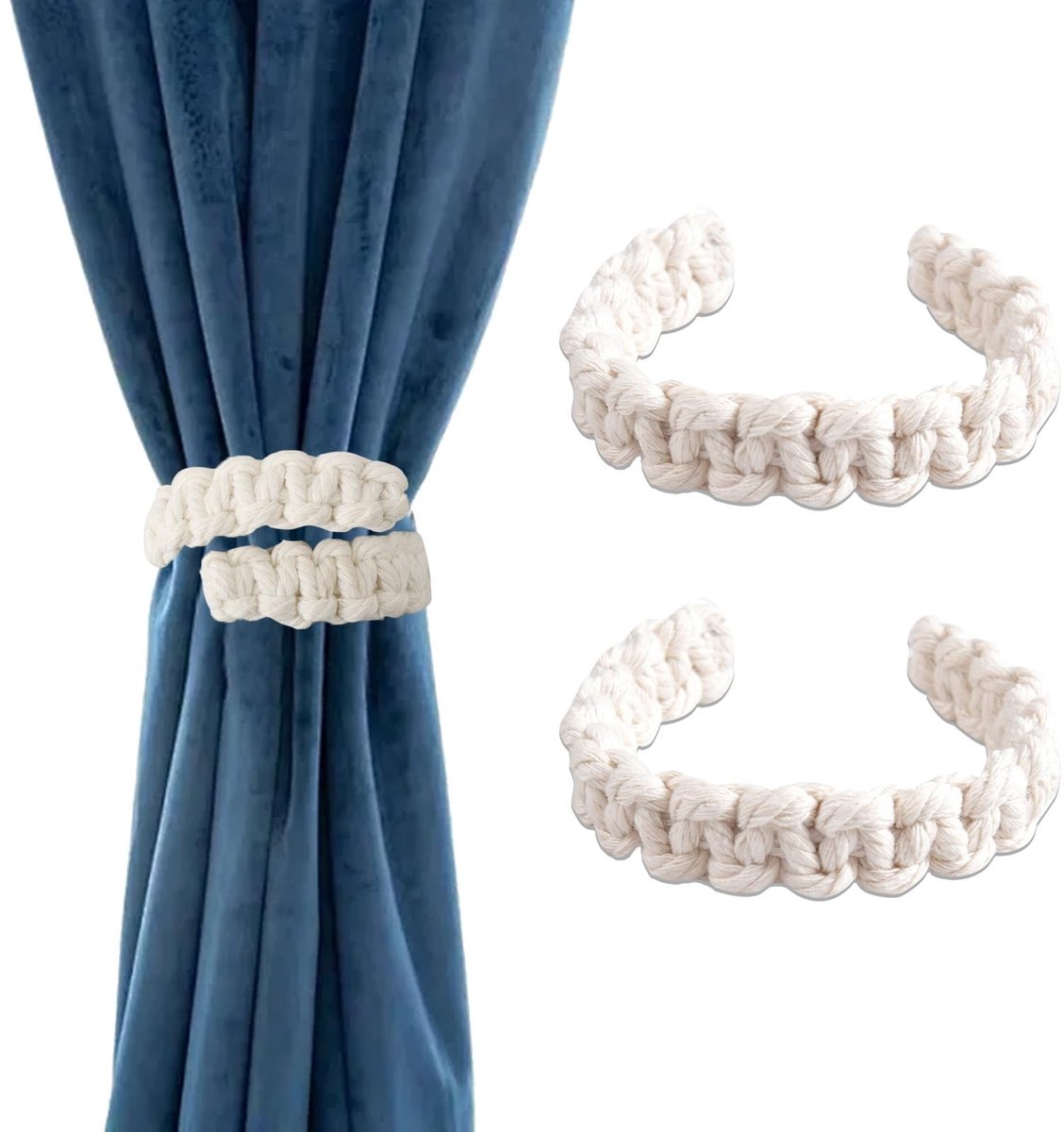 Dailygoods- Gordijnhouder 2 Stuks - Handgeweven Design - Robuust Touw/Draad - Verstelbaar